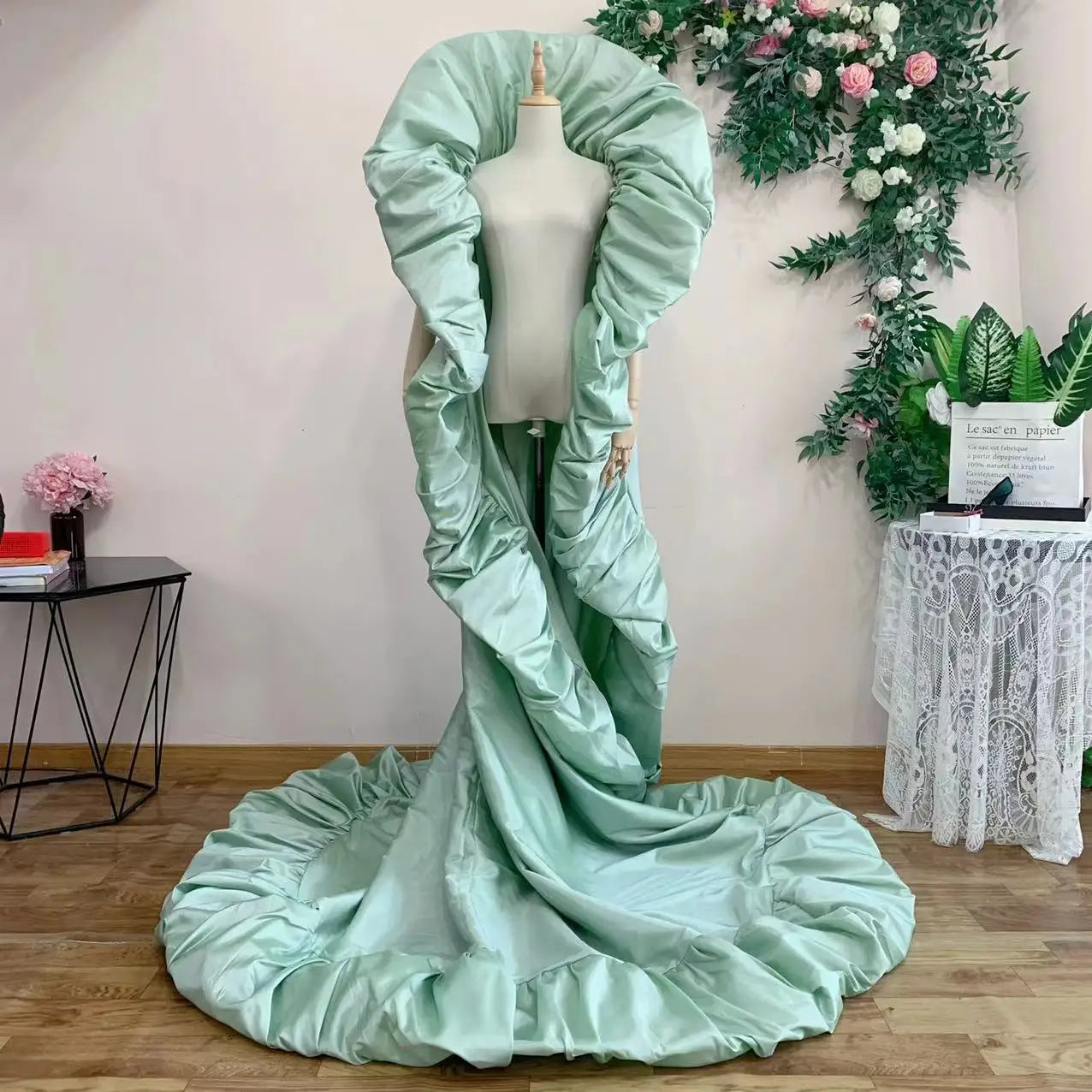 Ruffled Taffeta Cape | Drag Pageant Cloak | High Collar | 230cm