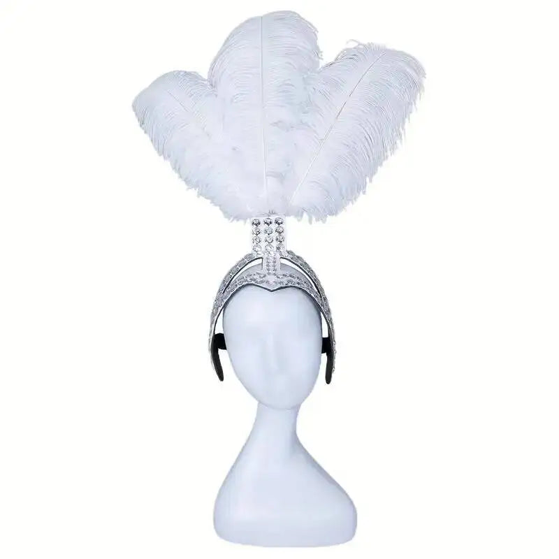 Rhinestone Showgirl Headpiece | Ostrich Feather Plume | 10 Colours | Adjustable
