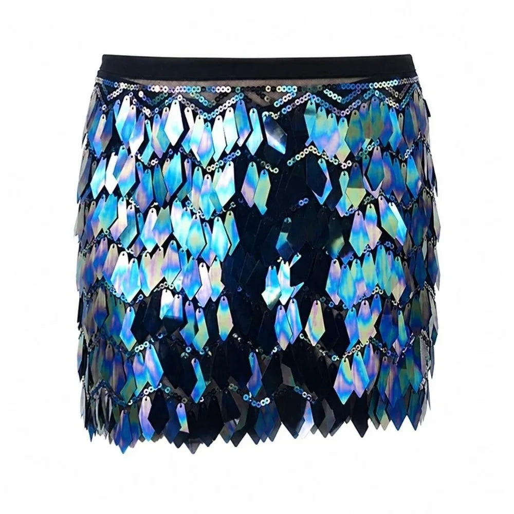 Fish Scale Paillette Wrap Mini Skirt | Holographic Sequin | Festival & Go-Go | 6 Colours