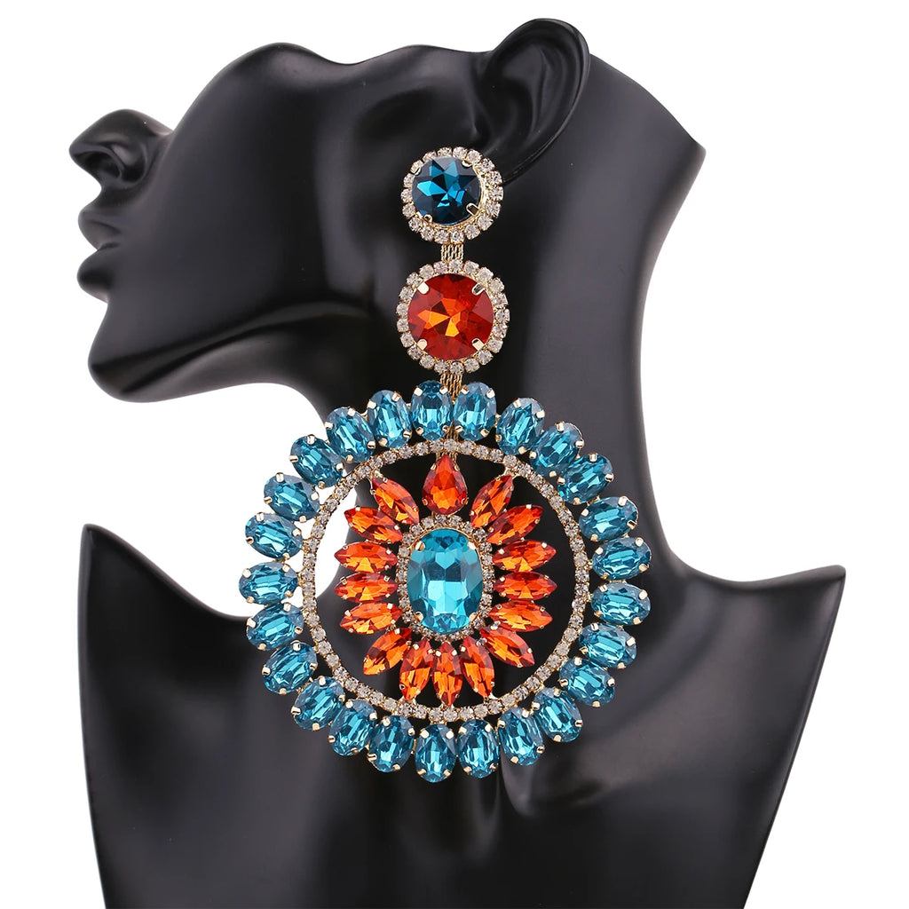 Rhinestone Round Drop Earrings | Statement Sparkle