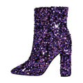 Sequined Pointed Toe Ankle Boots | Bling Chunky Heel | Extended Sizes EU 35–46