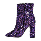 Sequined Pointed Toe Ankle Boots | Bling Chunky Heel | Extended Sizes EU 35–46