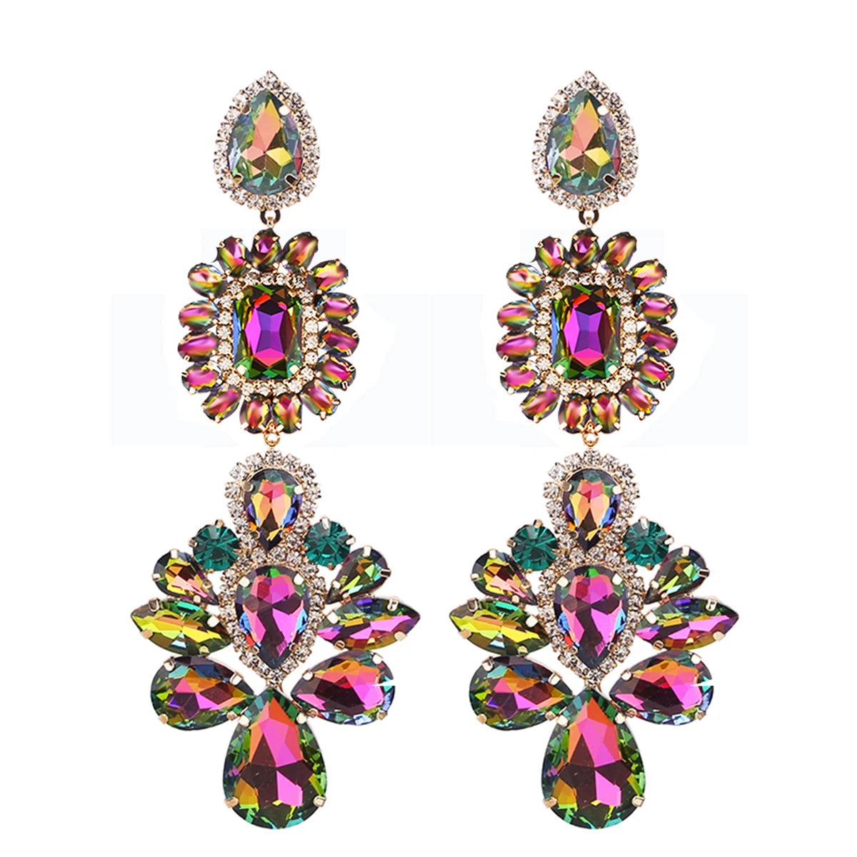 Rhinestone Water Drop Earrings | Clip or Pin