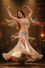 Belly Dance Performance Dress with Rhinestones & Tassels