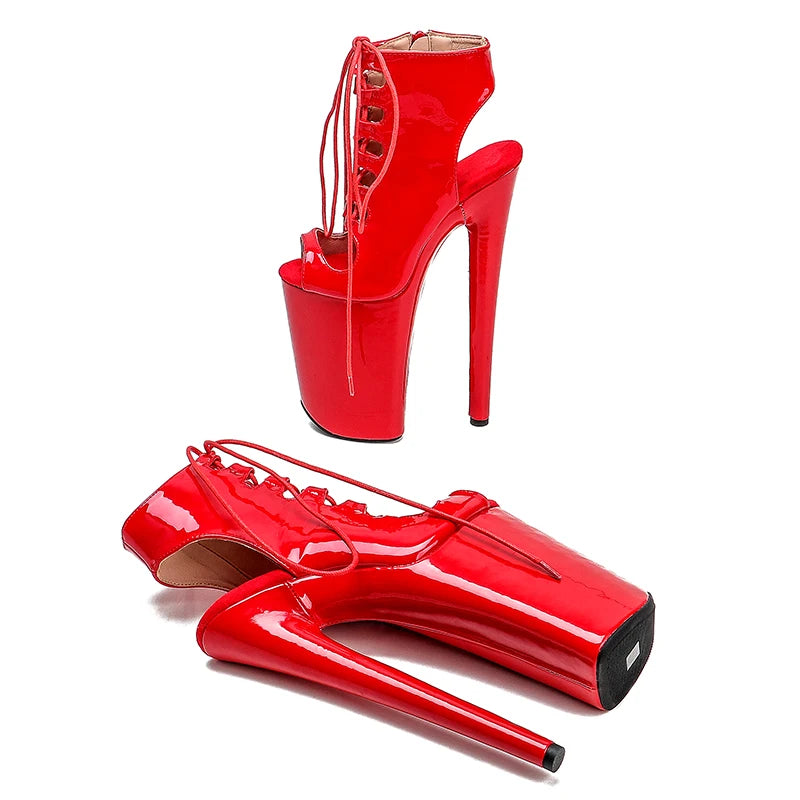 Patent Leather Open-Toe Ankle Boots 23cm - Platform Pole Dance Heels