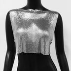 Handmade Metal Sequin Backless Crop Top