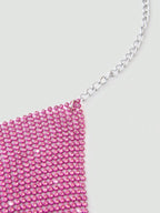 Rhinestone Chain Halter Crop Top - Backless V-Neck Performance Top