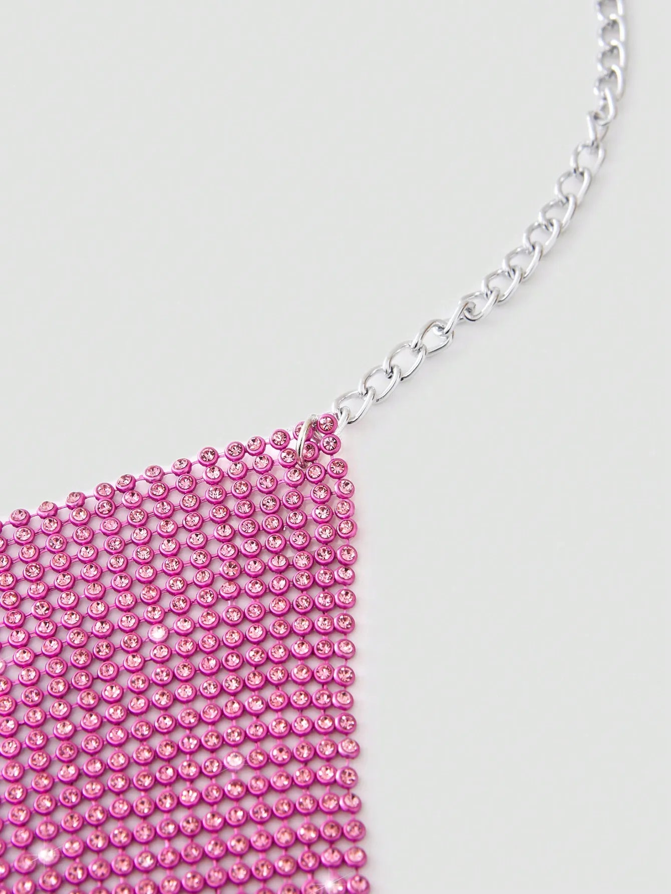 Rhinestone Chain Halter Crop Top - Backless V-Neck Performance Top