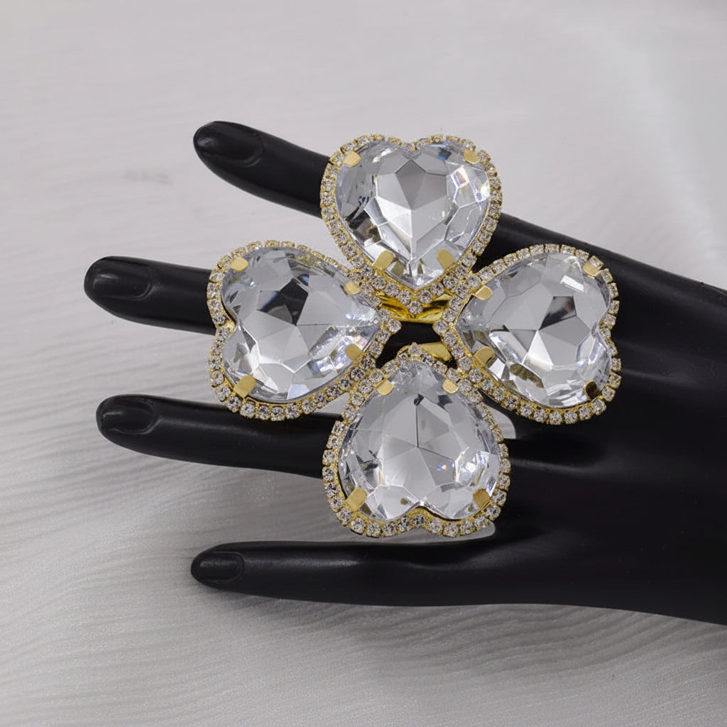 Crystal Clover Statement Ring | Adjustable