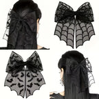 Gothic Hair Bow | Black Mesh Tails