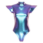 Metallic Fly-Sleeve Bodysuit | Mock Neck | 5 Colors