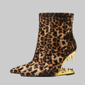 Flame Rhinestone Velvet Ankle Boots - Crystal Wedge Heel Boots