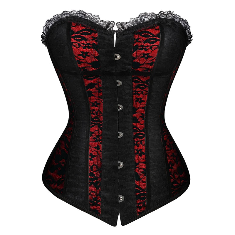 Gothic Floral Corset Dress Set | Red & Black | Lace Skirt | Plus Size
