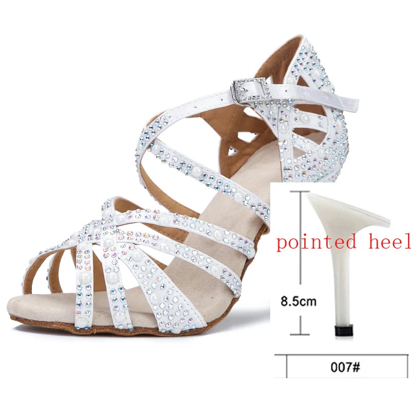 Rhinestone Silk Latin Dance Heels | Salsa & Competition | 6–10cm
