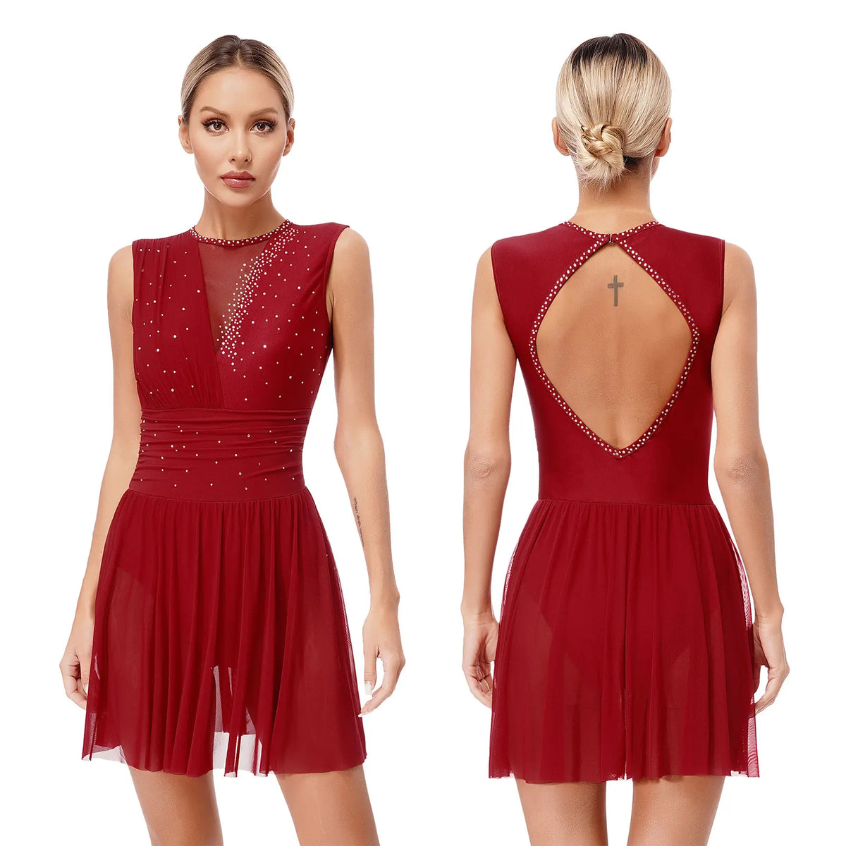 Lyrical Dance Dress | Rhinestone Mesh Skirt