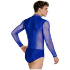 Men's Latin Dance Leotard | Deep V-Neck & Sheer Mesh | Rhinestone & Tassels
