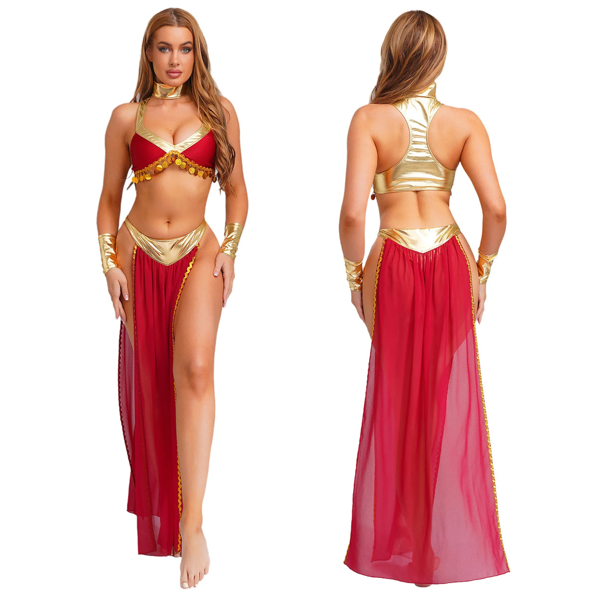 Egyptian Queen Costume | Belly Dance Crop Top & Slit Skirt
