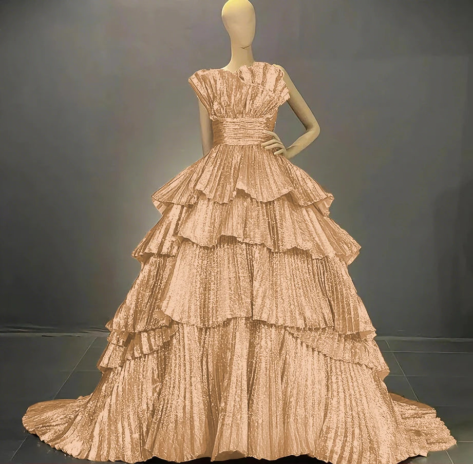 Tiered Ball Gown | Drag Pageant Dress | Boat Neck | US 2–26W