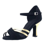Latin Dance Heels | Black Velvet & Gold | Cuban Heel