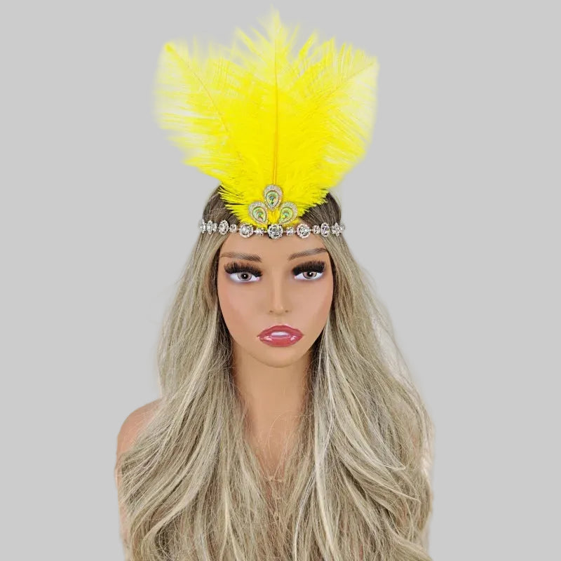 Crystal Crown Feather Headpiece - Diamond Chain Performance Headdress
