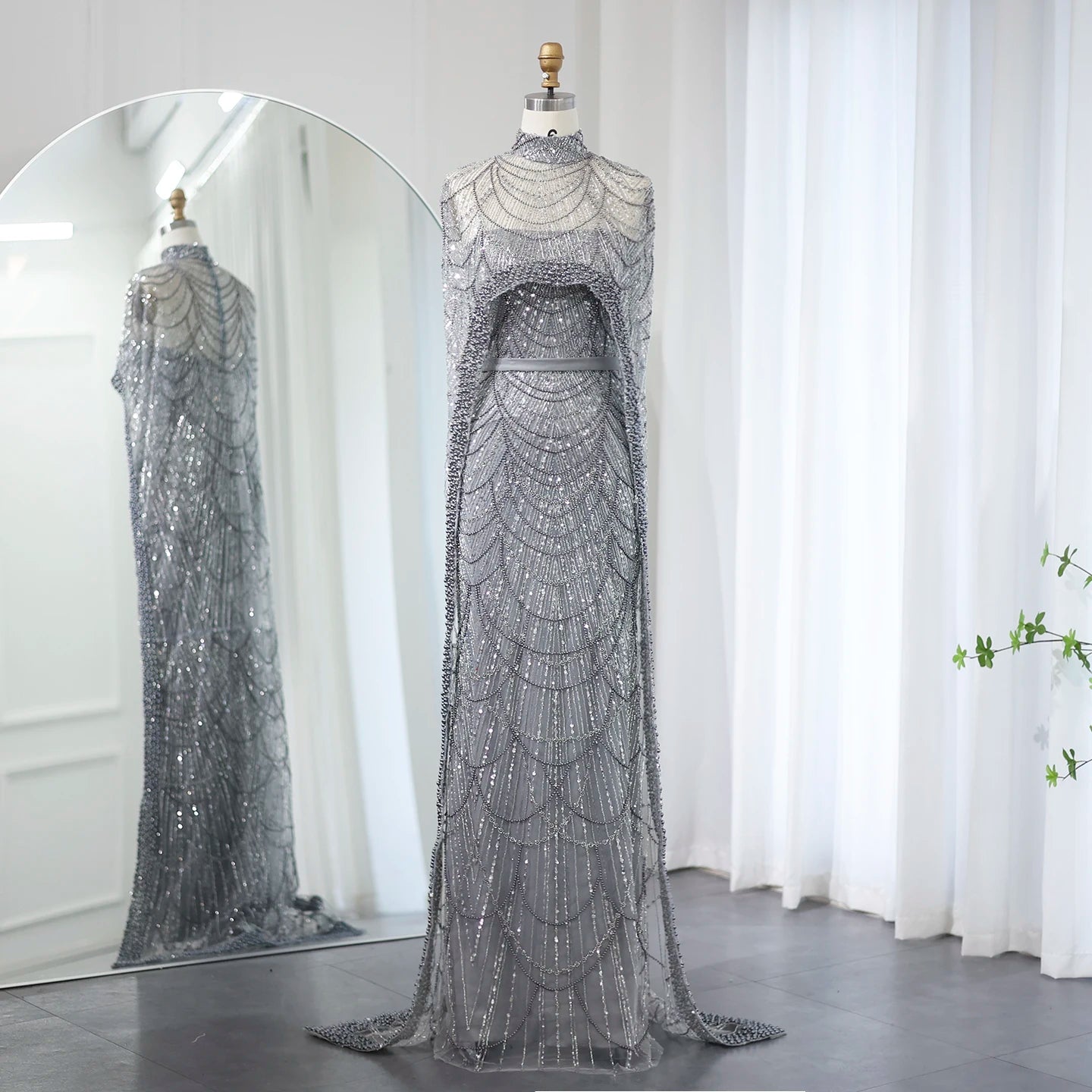 Pearl & Crystal Mermaid Gown | Cape Jacket | Strapless