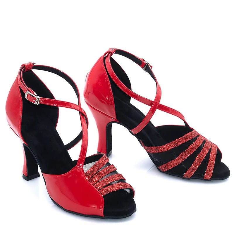 Latin Dance Heels | Red Glitter | Multi-Height