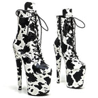 Cow Print Platform Pole Dance Boots – 8-Inch High Heel Stage Shoes