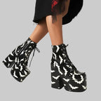Rainbow Platform Boots - Colorful Gradient Lace-Up Ankle Boots