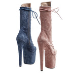 20cm Two-Tone Glitter Ankle Boots - Suede Platform Dance Boots