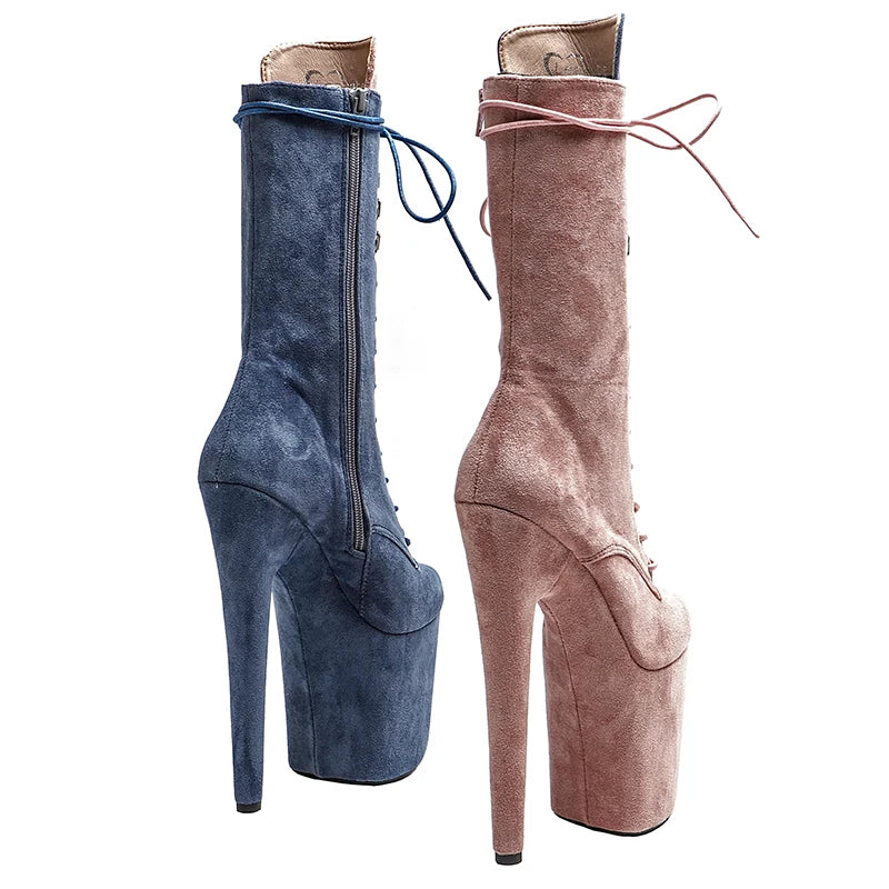 20cm Two-Tone Glitter Ankle Boots - Suede Platform Dance Boots