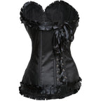 Ruffled Burlesque Corset | Bow & Lace Trim | Black & Red