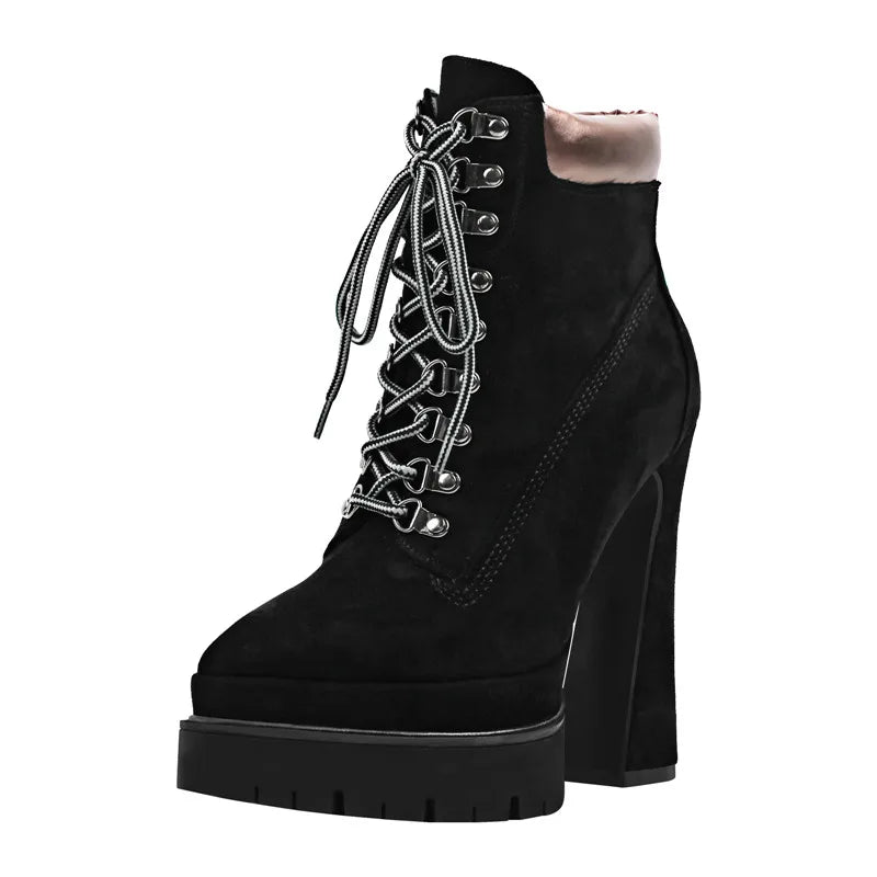 Platform Ankle Booties | Pointed Toe Side Zip | 14cm Heel | Sizes US 5–15