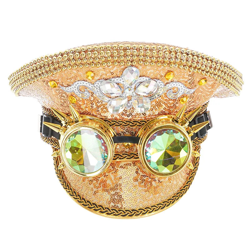 Sequin Rhinestone Military Hat | Steampunk Goggles | One Size