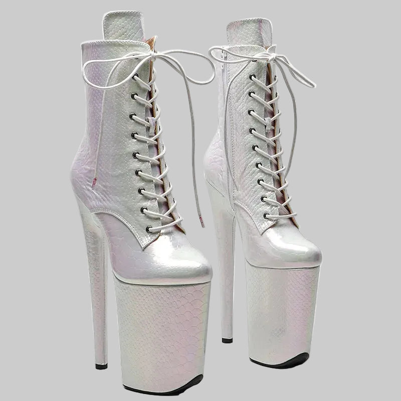 23CM Holographic Snake Platform Ankle Boots - 9 Inch High Heel Pole Dance Boots