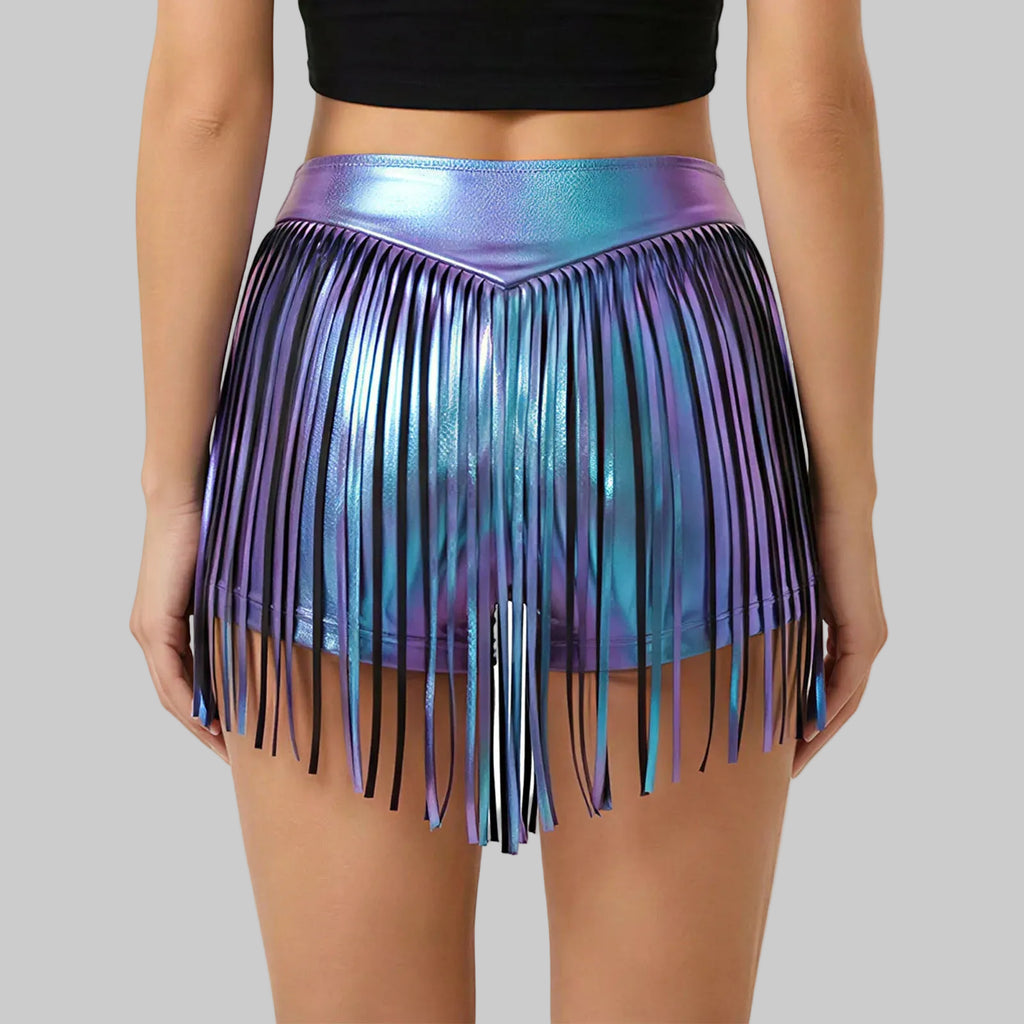 Metallic Fringe Performance Shorts - High Waist Stage Dance Hot Pants