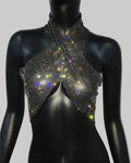 Diamond Fishnet Halter Top - Rhinestone Backless Performance Cami