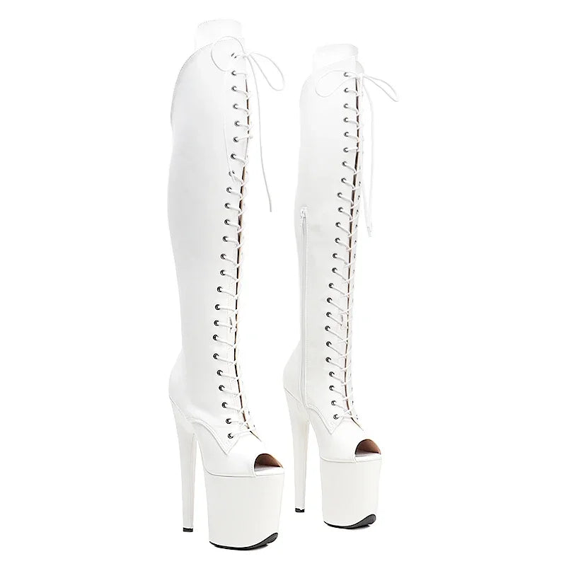 Matte Open-Toe Platform Thigh-High Pole Dance Boots – 8-Inch High Heel
