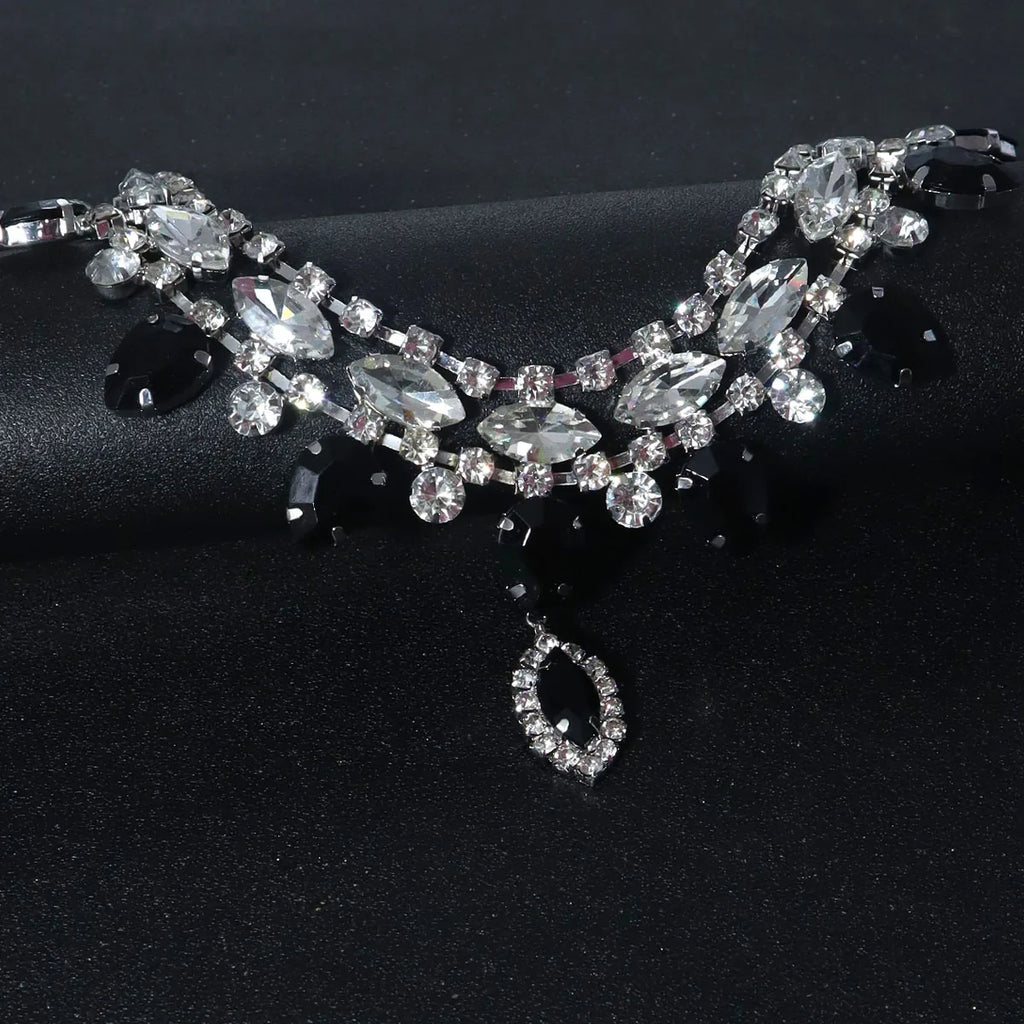 Rhinestone Necklace | Black Teardrop Statement