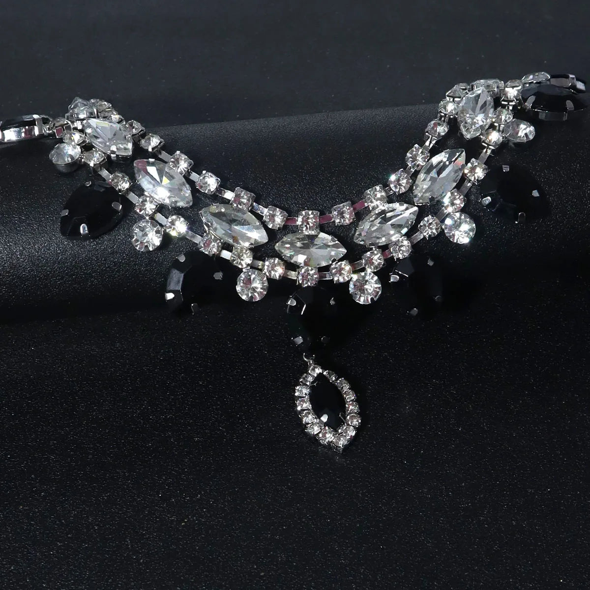 Rhinestone Necklace | Black Teardrop Statement