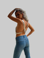 Metal Sequin Backless Crop Top - Deep V-Neck Party Camisole