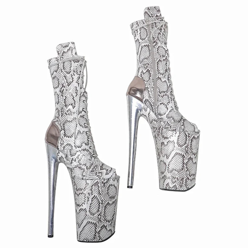 Snakeskin Platform Ankle Boots - 26cm Pole Dance Heels