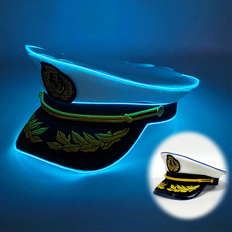 LED Glow Captain Hat | EL Wire Light-Up | Unisex