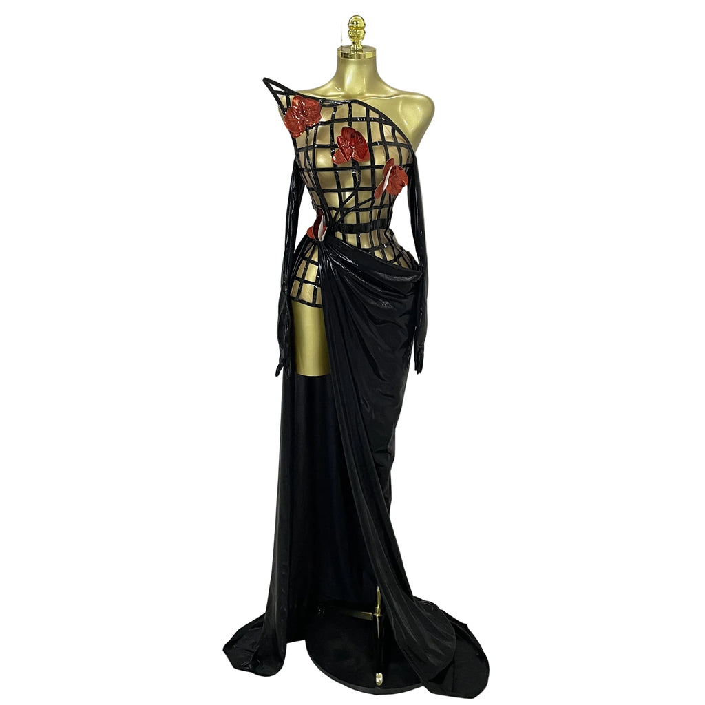 Cage Bodice Mesh Gown Set | Top, Skirt & Gloves | Stage
