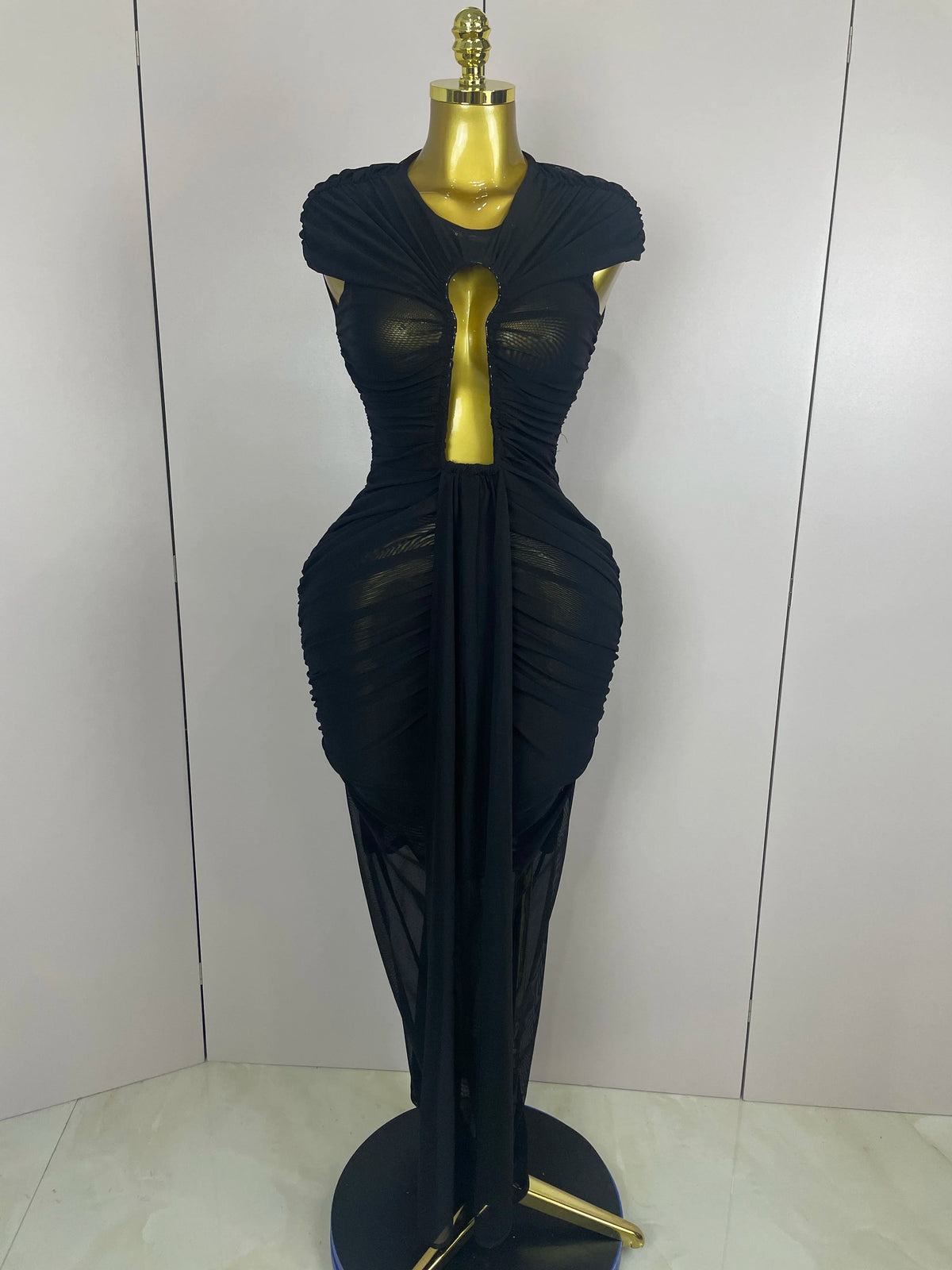 Hollow-Out Mesh Bodycon Maxi Dress | Stage & Performance