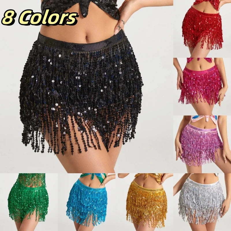 Sequin Fringe Hip Scarf | Belly Dance Wrap Skirt