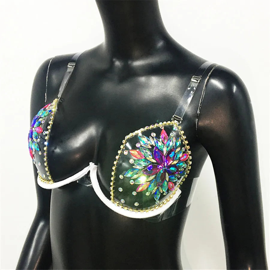 Rhinestone Crystal Halter Bra Top - Luxury Push-Up Performance Bra
