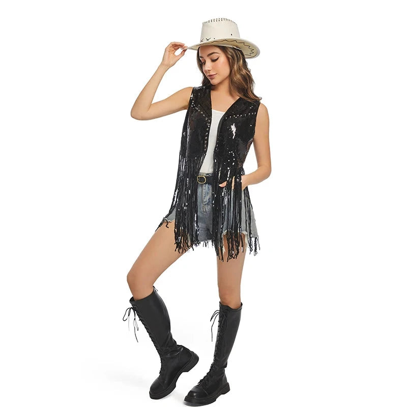 Faux Leather Fringe Vest | Western Cowgirl | Festival & Stage