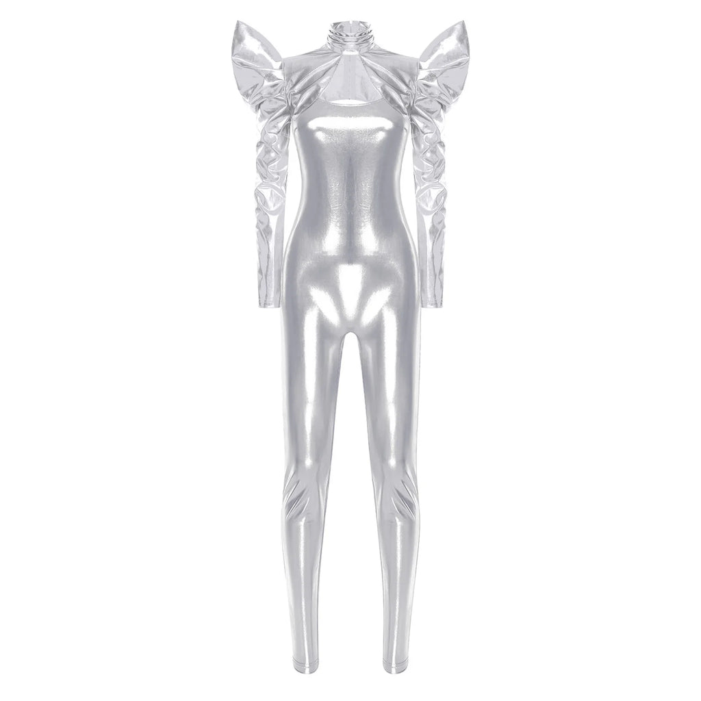 Metallic Catsuit Set | Futuristic Crop Top