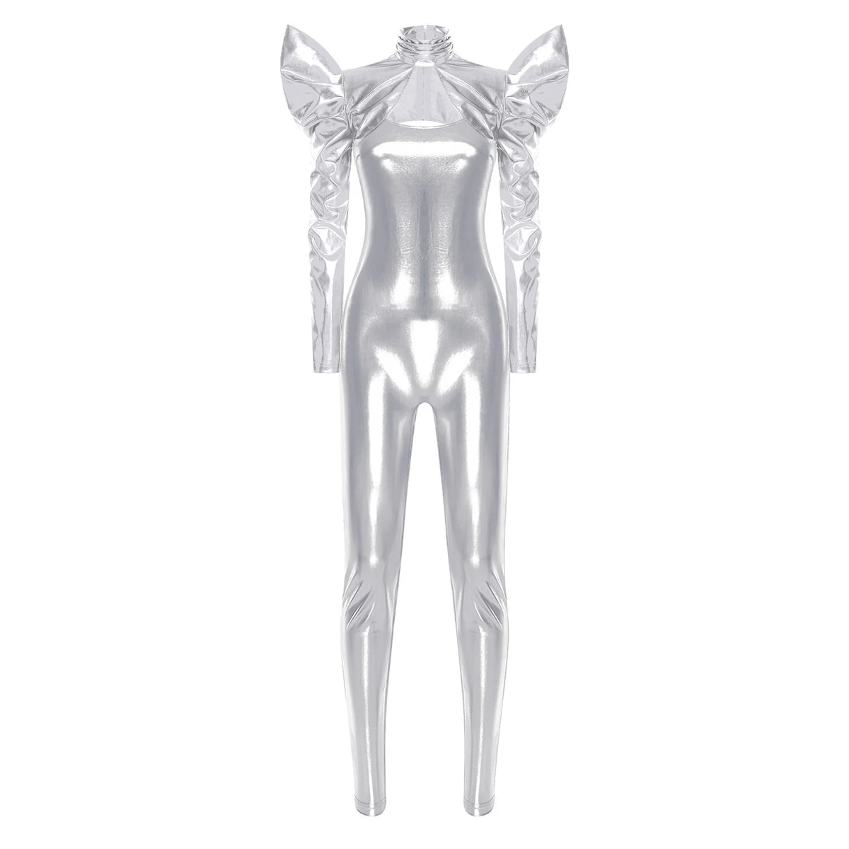 Metallic Catsuit Set | Futuristic Crop Top
