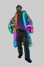 LED Silver Sequin Faux Fur Jacket